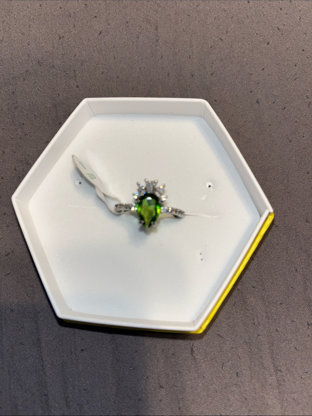 BP Aug 2024 or 2025 Pear Shaped Olivine Peridot Sparkling Accents on Rhodium